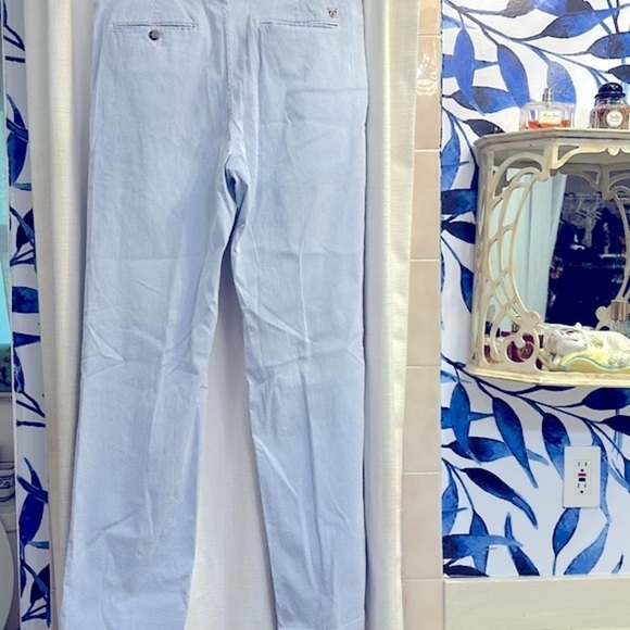 Men’s Blue & White Pin Striped Oxford Golf Stretch Cotton & Spandex Golf Pants - Picture 6 of 8